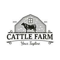 país ocidental clássico rancho logotipo com vacas e celeiro dentro vintage estilo. vetor