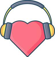ilustração do coração com fone de ouvido ícone dentro Rosa e amarelo cor. vetor