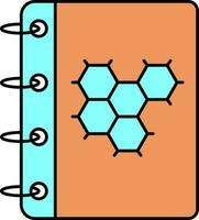 hexágono estrutura em livro ícone dentro ciano e laranja cor. vetor