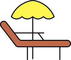 chaise salão com guarda-chuva ícone dentro Castanho e amarelo cor. vetor