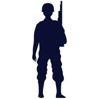 azul silhueta soldado em pé em branco fundo. vetor