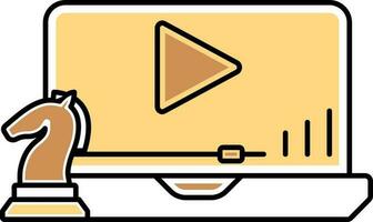 vídeo jogar dentro computador portátil com xadrez cavaleiro ou cavalo amarelo e Castanho ícone. vetor