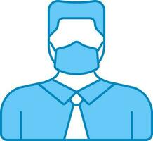 jovem homem de negocios ou aluna vestindo mascarar ícone dentro azul e branco cor. vetor