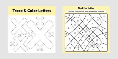 folha de livro de colorir para crianças planilha para o jardim de infância pré-escolar e linha de rastreamento de idade escolar escrever e colorir x vetor