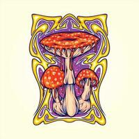 amanita cogumelo com trippy vintage quadro, Armação logotipo ilustrações vetor ilustrações para seu trabalhos logotipo, mercadoria camiseta, adesivos e rótulo desenhos, poster, cumprimento cartões publicidade o negócio