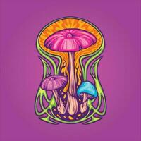 Magia cogumelo psicopata plantar com arte nouveau fundo quadro, Armação ilustrações vetor para seu trabalhos logotipo, mercadoria camiseta, adesivos e rótulo desenhos, poster, cumprimento cartões publicidade