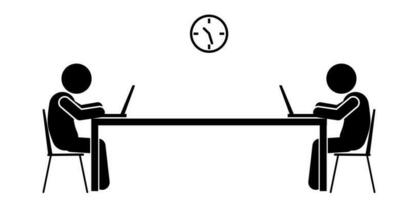 pessoas trabalhos às computadores e computador portátil. bastão figura e pictograma. vetor