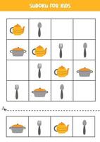 jogo sudoku para crianças com utensílios de cozinha vetor