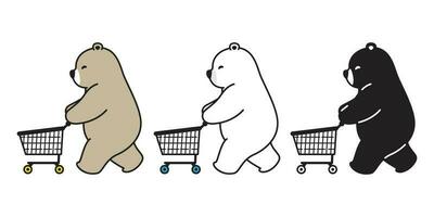 Urso vetor polar Urso compras carrinho saco desenho animado personagem ícone logotipo ilustração rabisco