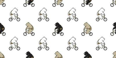 Urso desatado padronizar vetor polar Urso bicicleta equitação cachecol isolado desenho animado ilustração telha fundo repetir papel de parede rabisco