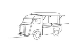 solteiro uma linha desenhando moderno Comida caminhão. Comida caminhão conceito. contínuo linha desenhando ilustração. vetor