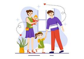 família valores vetor ilustração do mãe, pai e crianças de lado com cada de outros dentro amor e felicidade plano desenho animado mão desenhado modelos