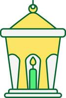queimando árabe vela lanterna amarelo e verde ícone. vetor