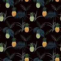 abacaxi com folhas tropicais em padrão sem emenda de noite escura de verão para moda, tecido, têxtil, vestuário, decoração ou impressão vetor