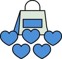 compras saco com coração ícone dentro azul e cinzento cor. vetor