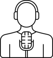 ilustração do homem vestindo fone de ouvido com microfone linha arte ícone. vetor