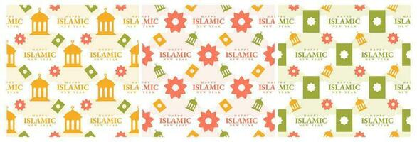 conjunto do feliz islâmico Novo ano desatado padronizar Projeto plano ilustração com muçulmanos elementos dentro modelo mão desenhado vetor