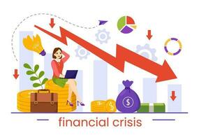 financeiro crise vetor ilustração com falência, colapso do a economia e custo redução dentro plano desenho animado mão desenhado aterrissagem página modelos