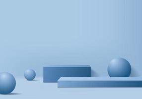 Produtos de fundo 3D exibem cena de pódio com vetor de fundo de plataforma geométrica Renderização em 3D com suporte de pódio para mostrar vitrine de palco de produtos cosméticos em estúdio azul de exibição de pedestal