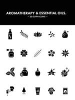 aromaterapia e essencial óleos ícone conjunto dentro glifo estilo. vetor