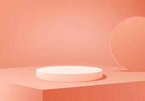 3D fundo exibição de produto cena pódio com plataforma geométrica vetor de fundo Renderização 3D com pódio para mostrar produtos cosméticos vitrine em pedestal display laranja estúdio