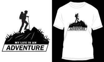 design de camiseta de aventura na montanha vetor