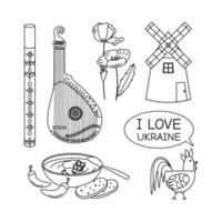 cano, pandora, papoula flores, moinho, borscht, galo, texto Eu amor Ucrânia. uma conjunto do elementos do ucraniano símbolos. vetor