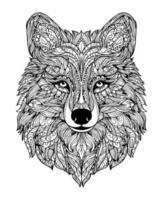 Lobo mão desenhado rabisco vetor ilustração, mão desenhado vetor coloração página do animais selvagens lobo. coloração página para crianças e adultos. impressão projeto, camiseta projeto, tatuagem projeto, mandala arte.