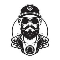 vetor ilustração do uma bombeiro cabeça com capacete e óculos dentro vintage estilo, mascote logotipo Projeto