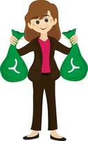 o negócio mulher segurando verde dinheiro bolsas. vetor