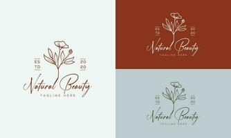 elemento floral botânico logotipo desenhado à mão com flores silvestres e folhas. logotipo para spa e salão de beleza, boutique, loja orgânica, casamento, designer floral, interior, fotografia, cosmético. vetor