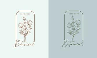 elemento floral botânico logotipo desenhado à mão com flores silvestres e folhas. logotipo para spa e salão de beleza, boutique, loja orgânica, casamento, designer floral, interior, fotografia, cosmético. vetor