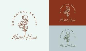 elemento floral botânico logotipo desenhado à mão com flores silvestres e folhas. logotipo para spa e salão de beleza, boutique, loja orgânica, casamento, designer floral, interior, fotografia, cosmético. vetor