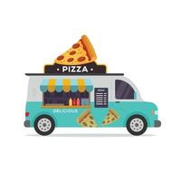 ilustração plana em vetor pizza food truck