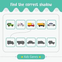 Encontre o jogo de sombra infantil correto para crianças pré-escolares educacionais vetor