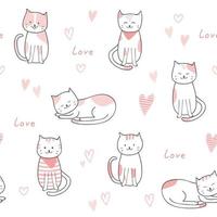 gatinho gato rosa fofo desenho animado doodle padrão vetor