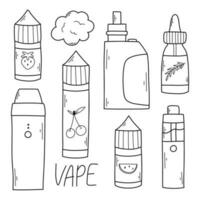 vape definir. vape líquidos. coleção do eletrônico cigarros dentro rabisco estilo. vetor ilustração.