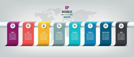 Modelo de infográfico de marketing ou negócios de análise 8p vetor