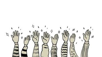 mão levantando rabisco desenho. ilustração do pessoas ovação batendo palmas, vetor