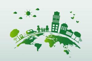 Cidades ecológicas verdes ajudam o mundo com ideias de conceito ecologicamente corretas vetor