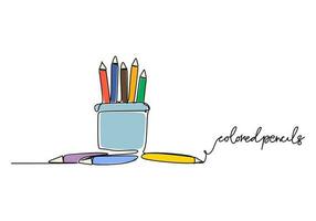 colori lápis - escola Educação objeto, 1 linha desenhando Projeto vetor