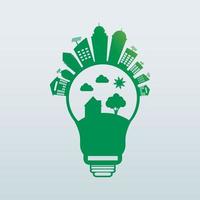 Ecologia, lâmpadas economizadoras de energia, cidades verdes, ajudam o mundo com ideias de conceito ecologicamente corretas vetor
