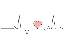 1 contínuo solteiro linha desenhando do coração batida em branco fundo. vetor