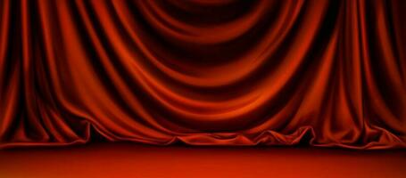 vermelho tecido pódio pano de fundo, elegante seda cortina vetor
