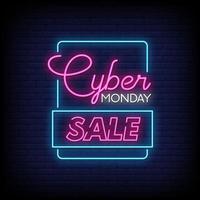 cyber segunda-feira venda sinais de néon estilo texto vetor