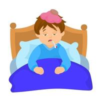 criança descansa em sua cama com sintomas de doença vetor