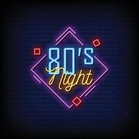 Vetor de texto de estilo de sinais de néon à noite dos anos 80