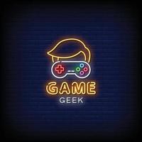 jogo geek logo sinais de néon estilo texto vetor