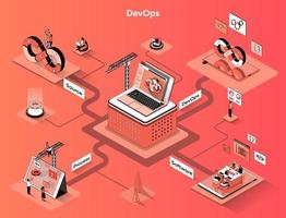 banner web isométrico 3d devops vetor