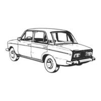 soviético era velho carro. lada vaz zhiguli modelo. mão desenhado tinta vetor ilustração. esboço vetor desenho.